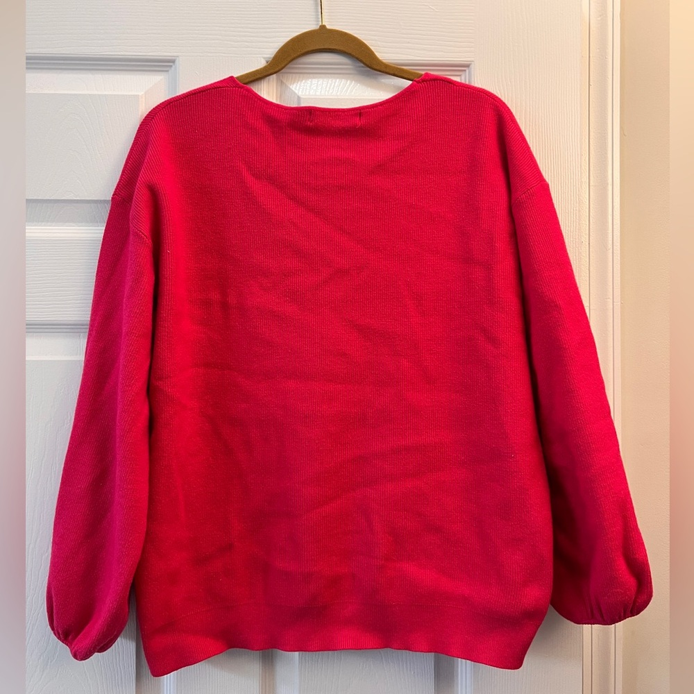 Hot Pink V-Neck Women's Sweater, Women’s Size XL - Picture 3 of 4